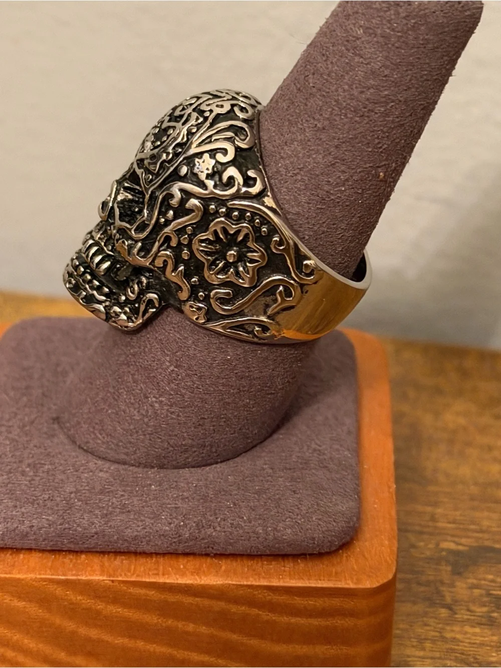 Men’s Skull Ring Stainless Steel Sugar Skull Biker Gothic Day Of The Dead Size 9